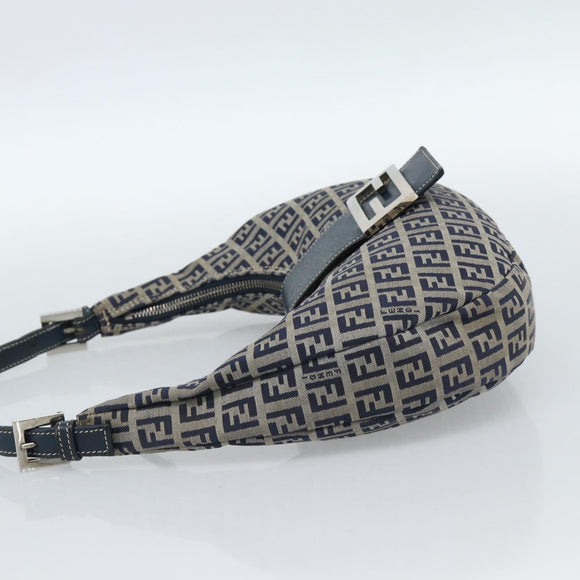 FENDI Zucchino Canvas Mamma Baguette Hand Bag Navy Silver Auth 183859V