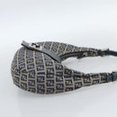 FENDI Zucchino Canvas Mamma Baguette Hand Bag Navy Silver Auth 183859V-4