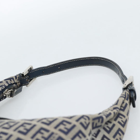 FENDI Zucchino Canvas Mamma Baguette Hand Bag Navy Silver Auth 183859V