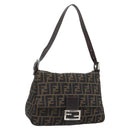 FENDI Zucca Canvas Mamma Baguette Shoulder Bag Black Brown Silver Auth 183864SAM-1