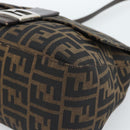 FENDI Zucca Canvas Mamma Baguette Shoulder Bag Black Brown Silver Auth 183864SAM-14