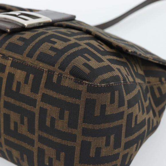 FENDI Zucca Canvas Mamma Baguette Shoulder Bag Black Brown Silver Auth 183864SAM