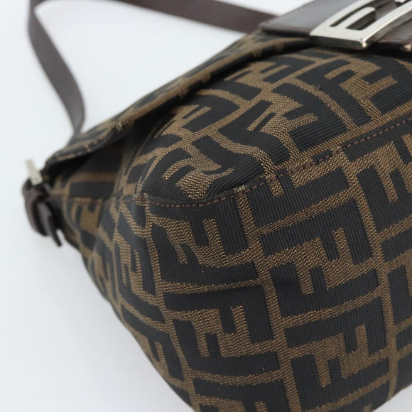 FENDI Zucca Canvas Mamma Baguette Shoulder Bag Black Brown Silver Auth 183864SAM