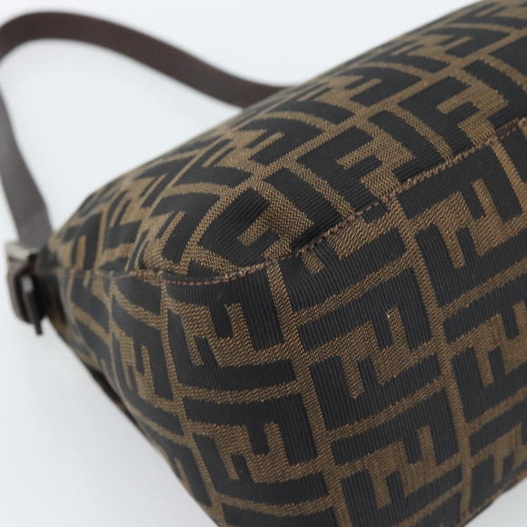 FENDI Zucca Canvas Mamma Baguette Shoulder Bag Black Brown Silver Auth 183864SAM