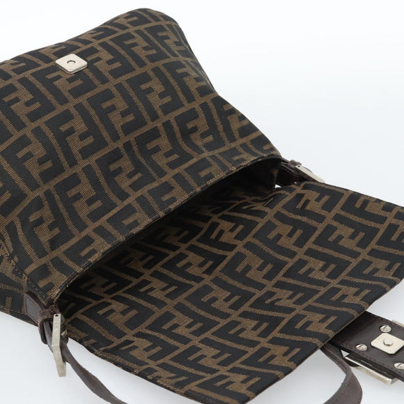 FENDI Zucca Canvas Mamma Baguette Shoulder Bag Black Brown Silver Auth 183864SAM