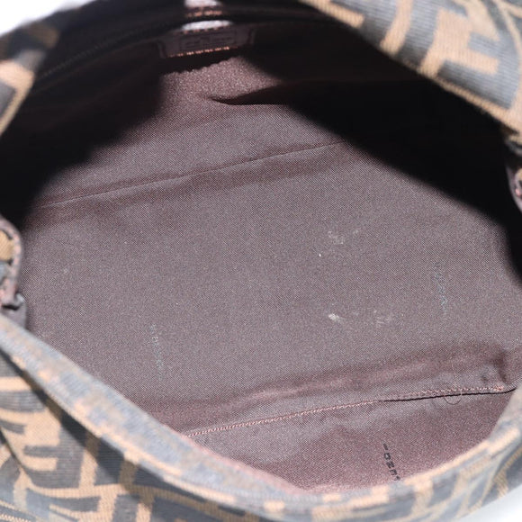 FENDI Zucca Canvas Mamma Baguette Shoulder Bag Black Brown Silver Auth 183864SAM