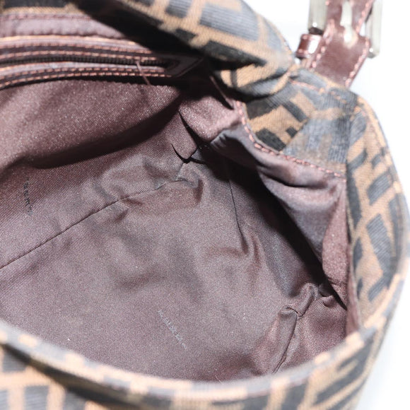 FENDI Zucca Canvas Mamma Baguette Shoulder Bag Black Brown Silver Auth 183864SAM