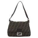 FENDI Zucca Canvas Mamma Baguette Shoulder Bag Black Brown Silver Auth 183864SAM-13