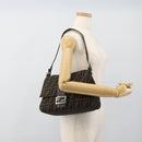 FENDI Zucca Canvas Mamma Baguette Shoulder Bag Black Brown Silver Auth 183864SAM-24