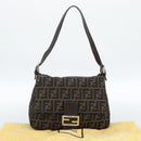 FENDI Zucca Canvas Mamma Baguette Shoulder Bag Black Brown Silver Auth 183864SAM-12
