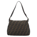 FENDI Zucca Canvas Mamma Baguette Shoulder Bag Black Brown Silver Auth 183864SAM-2