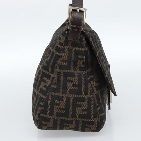 FENDI Zucca Canvas Mamma Baguette Shoulder Bag Black Brown Silver Auth 183864SAM