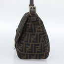 FENDI Zucca Canvas Mamma Baguette Shoulder Bag Black Brown Silver Auth 183864SAM-4