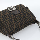 FENDI Zucca Canvas Mamma Baguette Shoulder Bag Black Brown Silver Auth 183864SAM-6