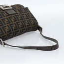 FENDI Zucca Canvas Mamma Baguette Shoulder Bag Black Brown Silver Auth 183864SAM-7
