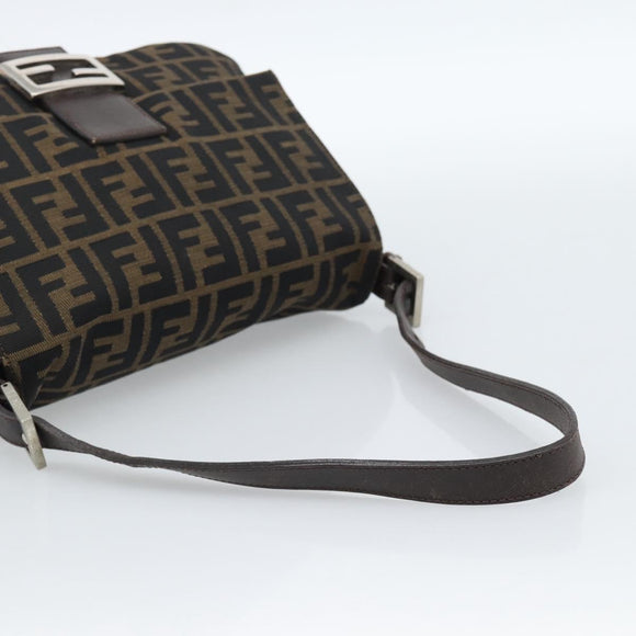 FENDI Zucca Canvas Mamma Baguette Shoulder Bag Black Brown Silver Auth 183864SAM