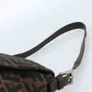 FENDI Zucca Canvas Mamma Baguette Shoulder Bag Black Brown Silver Auth 183864SAM-8