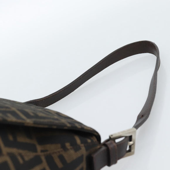 FENDI Zucca Canvas Mamma Baguette Shoulder Bag Black Brown Silver Auth 183864SAM