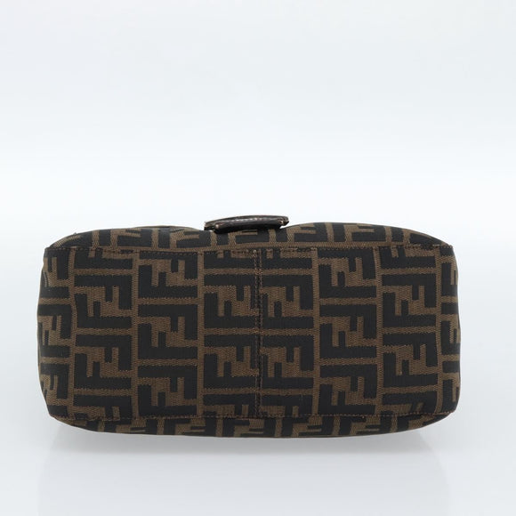 FENDI Zucca Canvas Mamma Baguette Shoulder Bag Black Brown Silver Auth 183864SAM