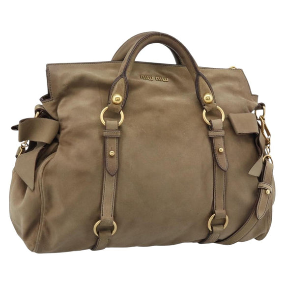 Miu Miu Wildleder Handtasche 2-Wege Beige Gold Auth 183865V