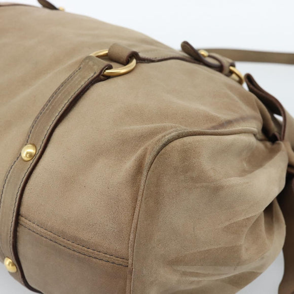 Miu Miu Wildleder Handtasche 2-Wege Beige Gold Auth 183865V