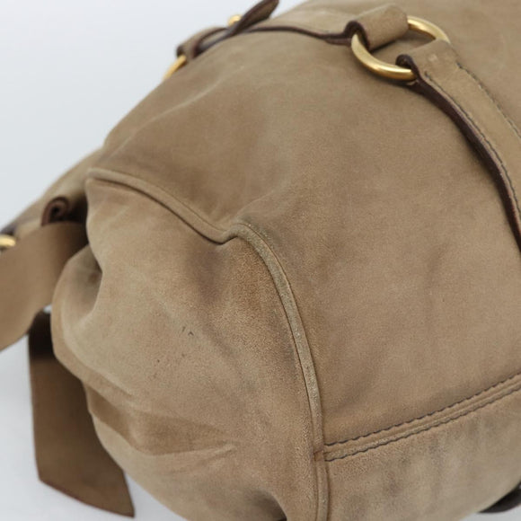 Miu Miu Wildleder Handtasche 2-Wege Beige Gold Auth 183865V