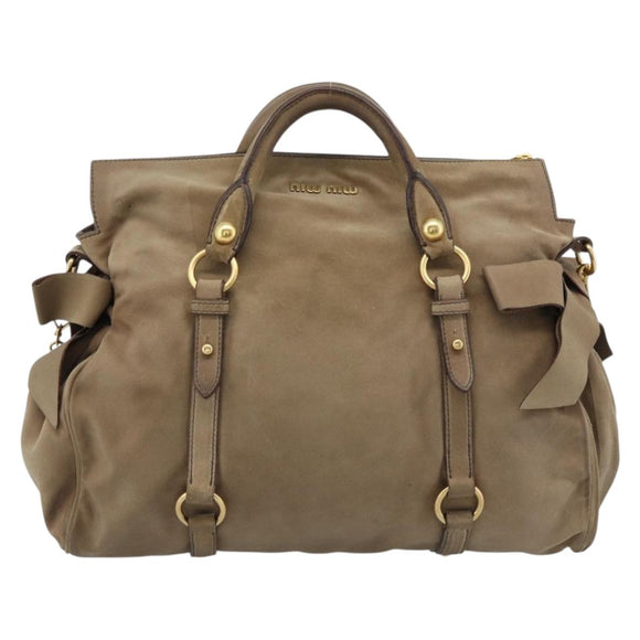 Miu Miu Wildleder Handtasche 2-Wege Beige Gold Auth 183865V
