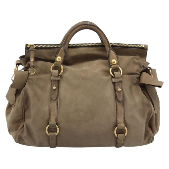 Miu Miu Wildleder Handtasche 2-Wege Beige Gold Auth 183865V