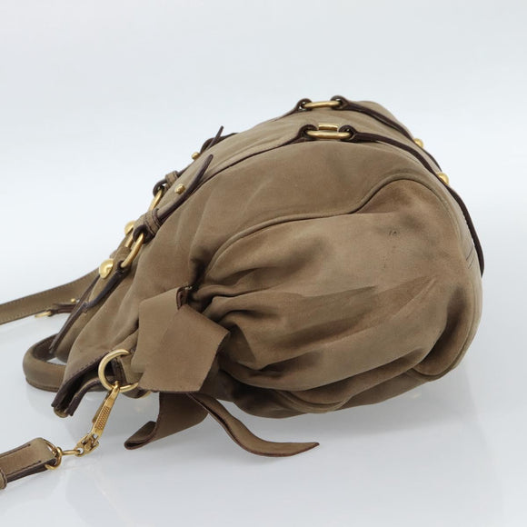 Miu Miu Wildleder Handtasche 2-Wege Beige Gold Auth 183865V