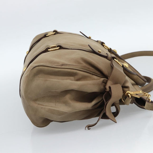 Miu Miu Wildleder Handtasche 2-Wege Beige Gold Auth 183865V