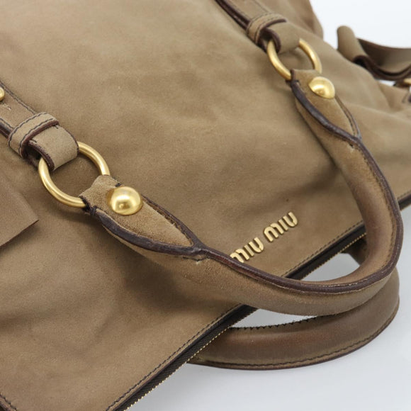 Miu Miu Wildleder Handtasche 2-Wege Beige Gold Auth 183865V
