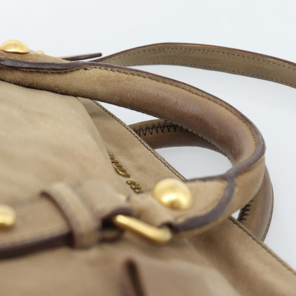 Miu Miu Wildleder Handtasche 2-Wege Beige Gold Auth 183865V