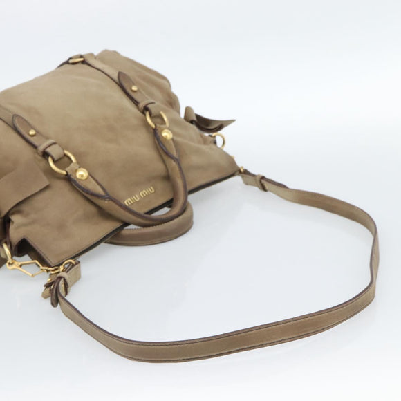 Miu Miu Wildleder Handtasche 2-Wege Beige Gold Auth 183865V