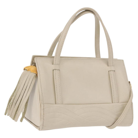 FENDI Hand Bag Leather 2way Beige Gold Auth 183874