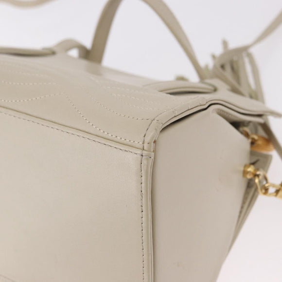 FENDI Hand Bag Leather 2way Beige Gold Auth 183874