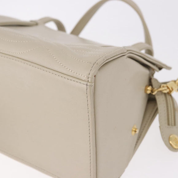 FENDI Hand Bag Leather 2way Beige Gold Auth 183874