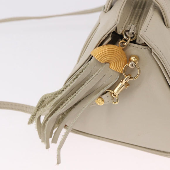 FENDI Hand Bag Leather 2way Beige Gold Auth 183874
