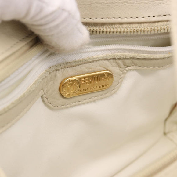 FENDI Hand Bag Leather 2way Beige Gold Auth 183874