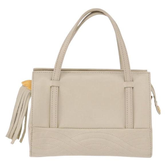 FENDI Hand Bag Leather 2way Beige Gold Auth 183874