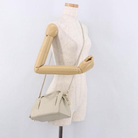 FENDI Hand Bag Leather 2way Beige Gold Auth 183874