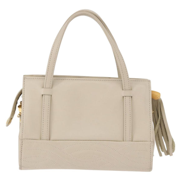 FENDI Hand Bag Leather 2way Beige Gold Auth 183874