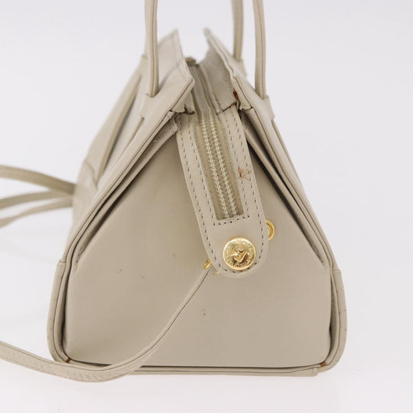 FENDI Hand Bag Leather 2way Beige Gold Auth 183874