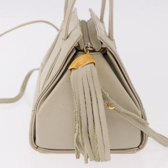 FENDI Hand Bag Leather 2way Beige Gold Auth 183874
