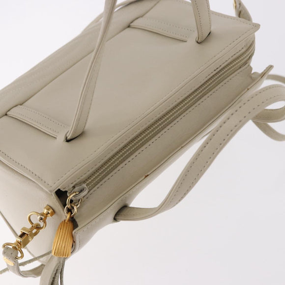 FENDI Hand Bag Leather 2way Beige Gold Auth 183874