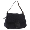 FENDI Mamma Baguette Shoulder Bag Wool Navy Silver Auth 183876-1