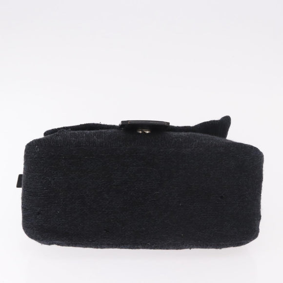 FENDI Mamma Baguette Shoulder Bag Wool Navy Silver Auth 183876