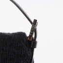 FENDI Mamma Baguette Shoulder Bag Wool Navy Silver Auth 183876-15