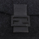 FENDI Mamma Baguette Shoulder Bag Wool Navy Silver Auth 183876-16