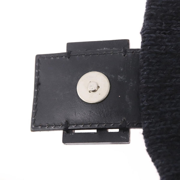 FENDI Mamma Baguette Shoulder Bag Wool Navy Silver Auth 183876