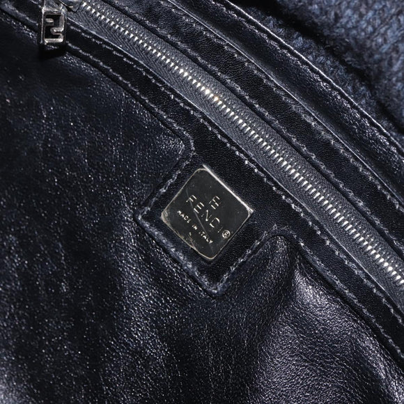 FENDI Mamma Baguette Shoulder Bag Wool Navy Silver Auth 183876